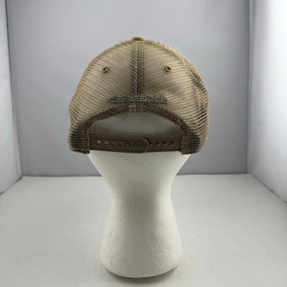 Khaki Carhartt Adjustable Trucker Hat Cap Brown Mesh Workwear - Picture 4 of 6